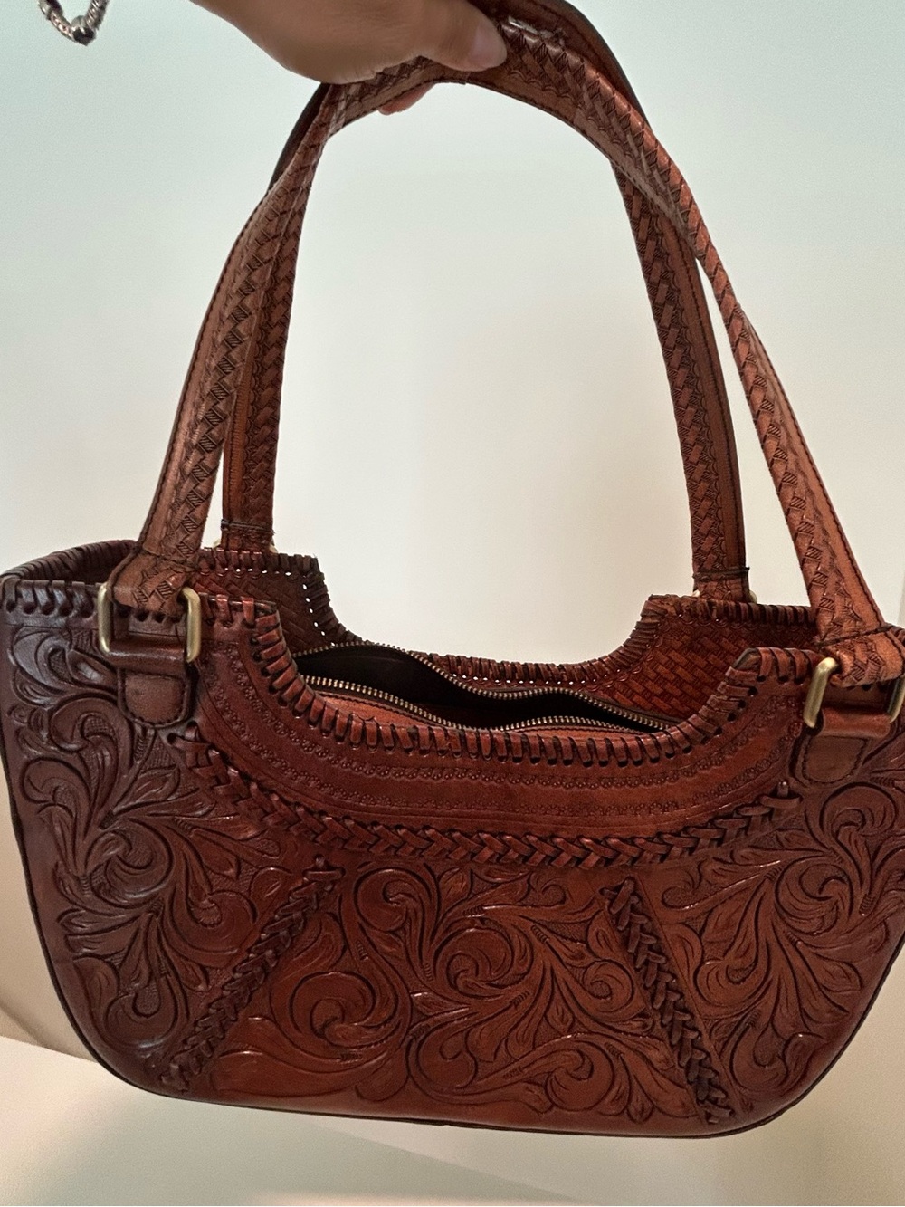New Vilenca Hand-Tooled Leather Tote Bag - Brown - Picture 8 of 14